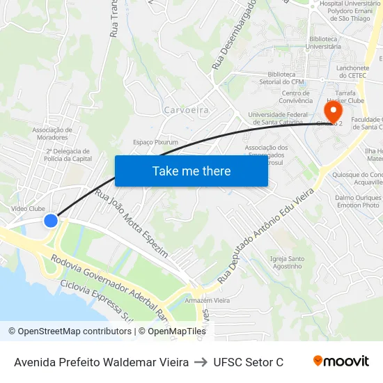 Avenida Prefeito Waldemar Vieira to UFSC Setor C map
