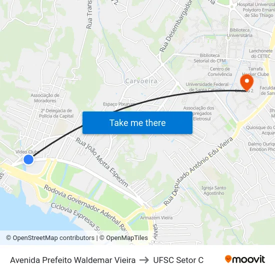 Avenida Prefeito Waldemar Vieira to UFSC Setor C map