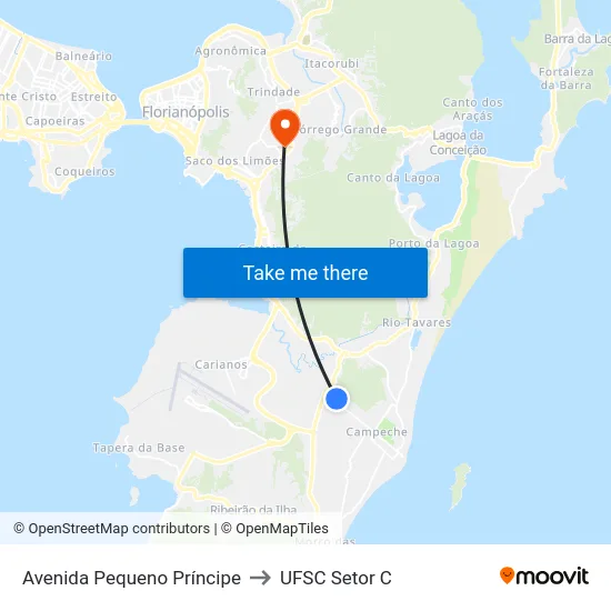 Avenida Pequeno Príncipe to UFSC Setor C map