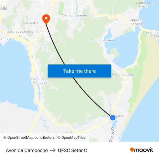 Avenida Campeche to UFSC Setor C map