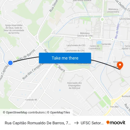 Rua Capitão Romualdo De Barros, 765 to UFSC Setor C map