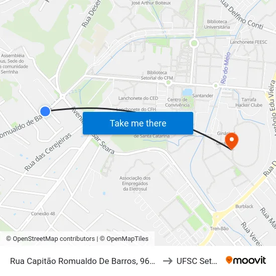 Rua Capitão Romualdo De Barros, 965 / 970 to UFSC Setor C map