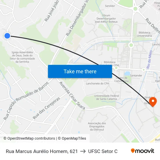 Rua Marcus Aurélio Homem, 621 to UFSC Setor C map