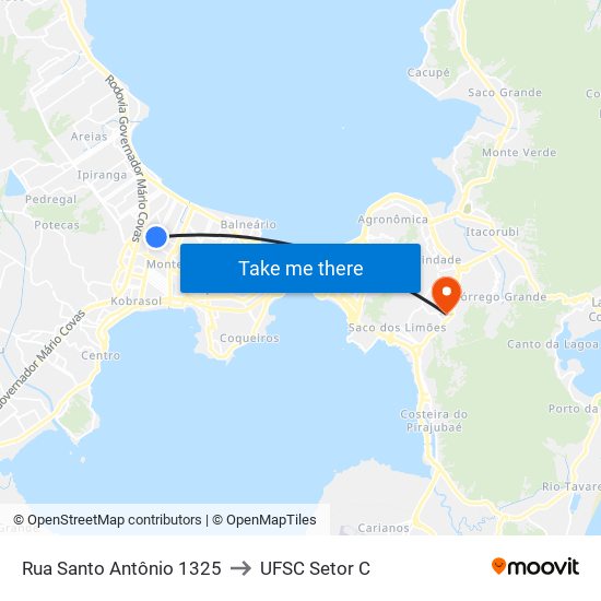 Rua Santo Antônio 1325 to UFSC Setor C map