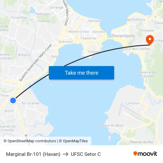 Marginal Br-101 (Havan) to UFSC Setor C map