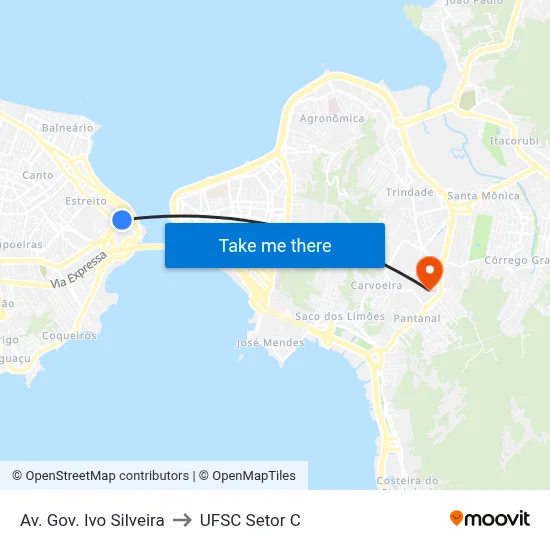 Av. Gov. Ivo Silveira to UFSC Setor C map