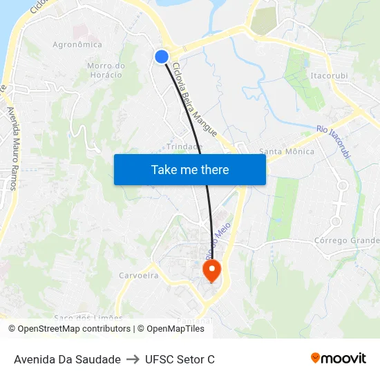 Avenida Da Saudade to UFSC Setor C map