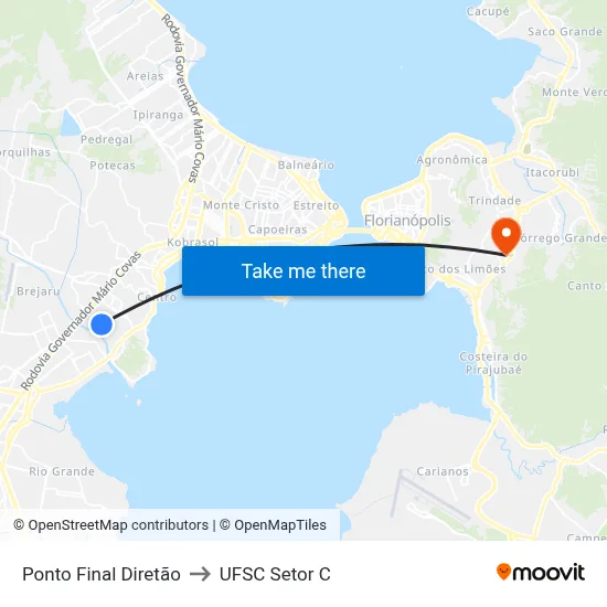 Ponto Final Diretão to UFSC Setor C map