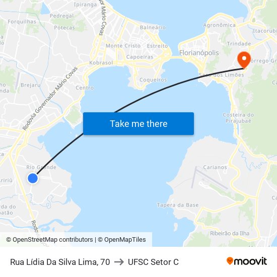 Rua Lídia Da Silva Lima, 70 to UFSC Setor C map