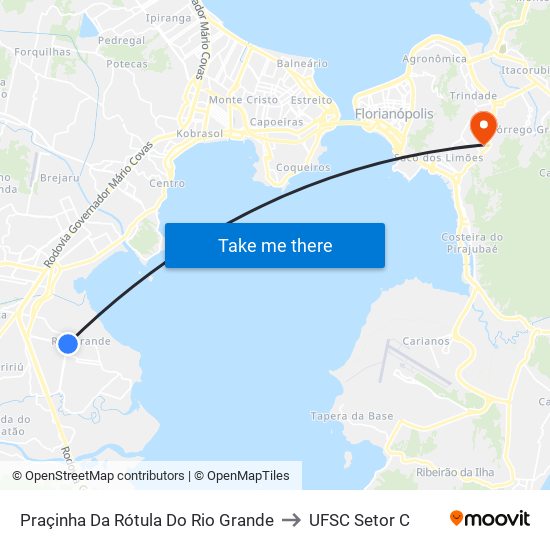 Praçinha Da Rótula Do Rio Grande to UFSC Setor C map