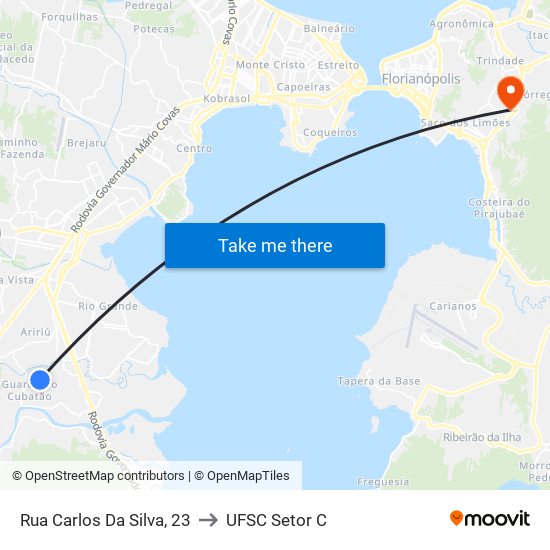 Rua Carlos Da Silva, 23 to UFSC Setor C map