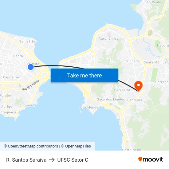 R. Santos Saraiva to UFSC Setor C map