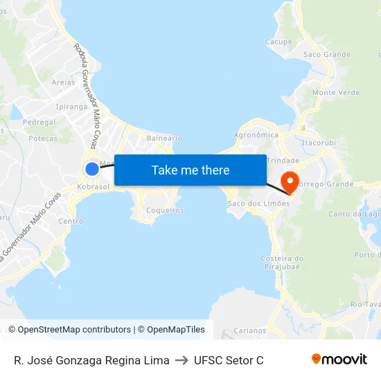 R. José Gonzaga Regina Lima to UFSC Setor C map