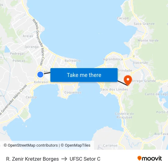 R. Zenir Kretzer Borges to UFSC Setor C map