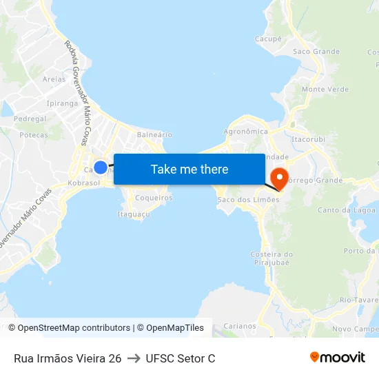 Rua Irmãos Vieira 26 to UFSC Setor C map