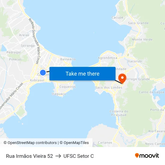 Rua Irmãos Vieira 52 to UFSC Setor C map