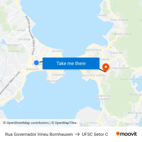 Rua Governador Irineu Bornhausen to UFSC Setor C map