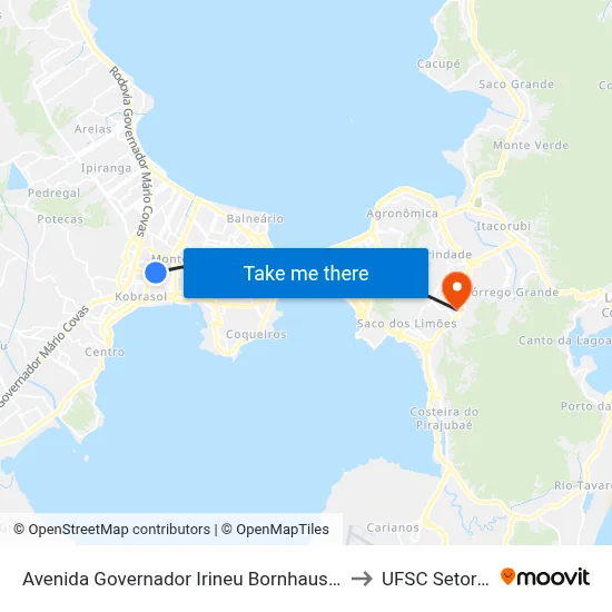 Avenida Governador Irineu Bornhausen to UFSC Setor C map