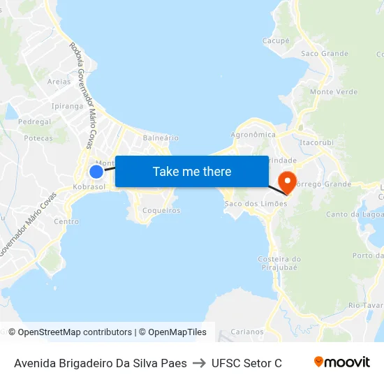 Avenida Brigadeiro Da Silva Paes to UFSC Setor C map