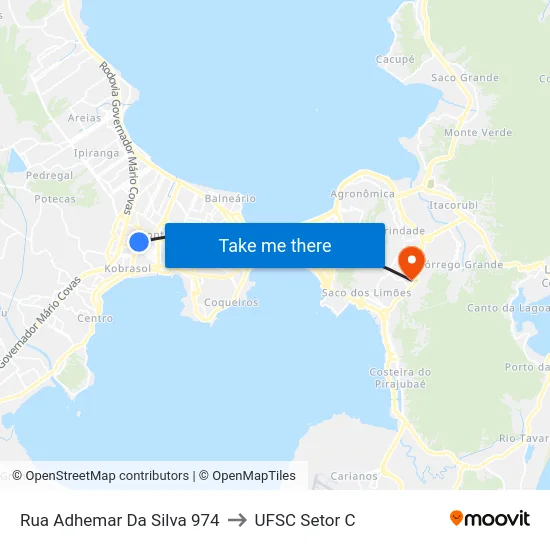 Rua Adhemar Da Silva 974 to UFSC Setor C map