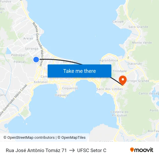 Rua José Antônio Tomáz 71 to UFSC Setor C map