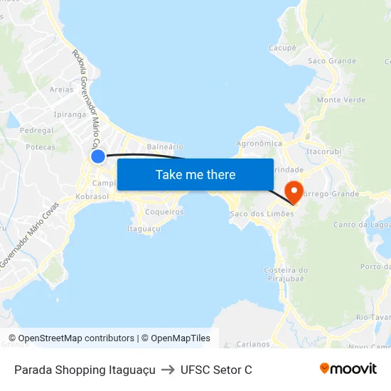Parada Shopping Itaguaçu to UFSC Setor C map