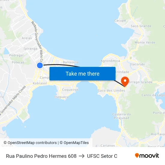 Rua Paulino Pedro Hermes 608 to UFSC Setor C map