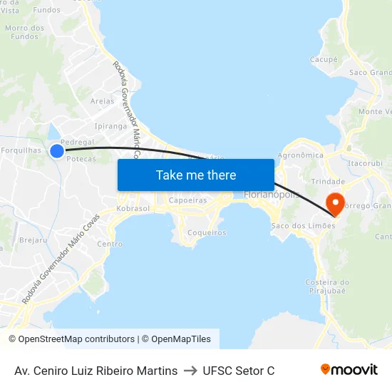 Av. Ceniro Luiz Ribeiro Martins to UFSC Setor C map