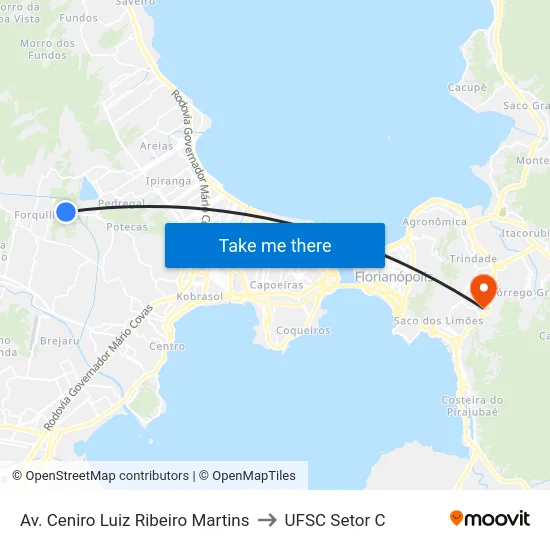 Av. Ceniro Luiz Ribeiro Martins to UFSC Setor C map