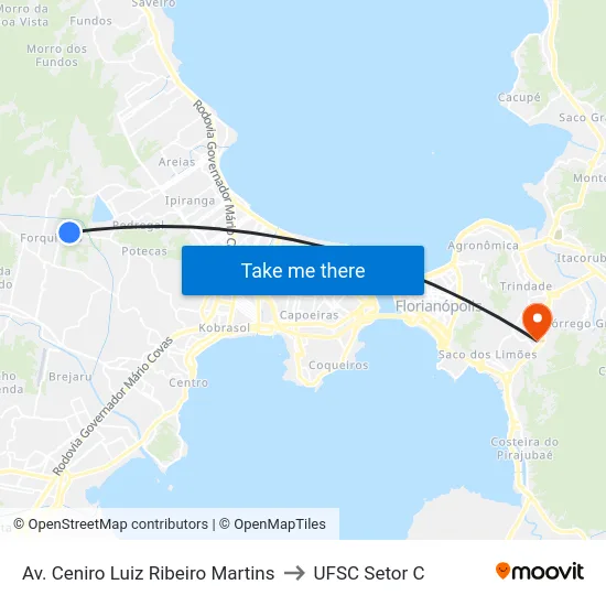 Av. Ceniro Luiz Ribeiro Martins to UFSC Setor C map