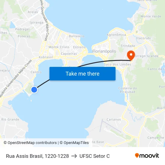 Rua Assis Brasil, 1220-1228 to UFSC Setor C map