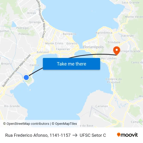 Rua Frederico Afonso, 1141-1157 to UFSC Setor C map