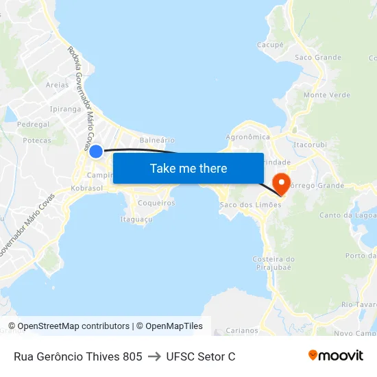 Rua Gerôncio Thives 805 to UFSC Setor C map