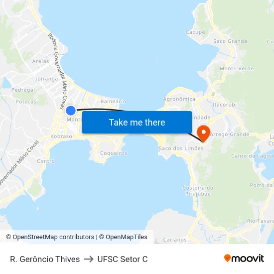 R. Gerôncio Thives to UFSC Setor C map