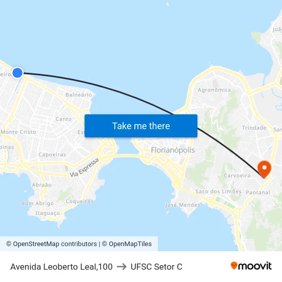 Avenida Leoberto Leal,100 to UFSC Setor C map