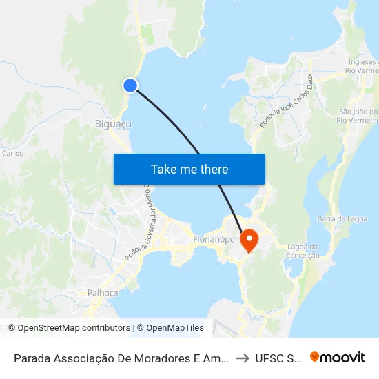 Parada Associação De Moradores E Amigos De São Miguel to UFSC Setor C map