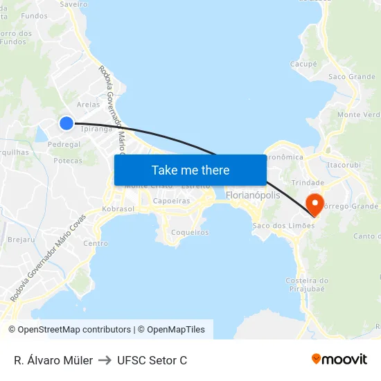 R. Álvaro Müler to UFSC Setor C map