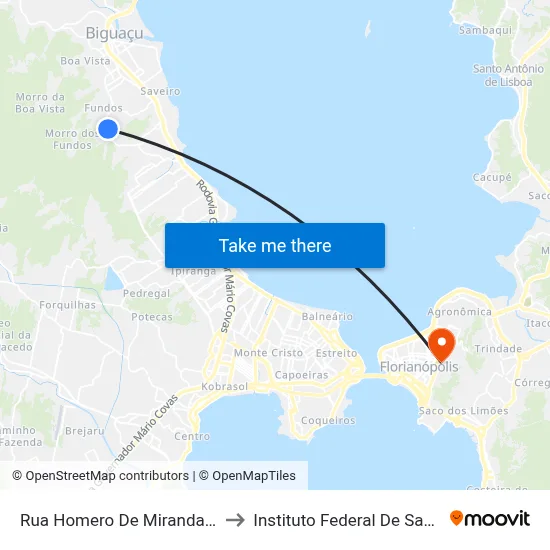 Rua Homero De Miranda Gomes 850 to Instituto Federal De Santa Catarina map