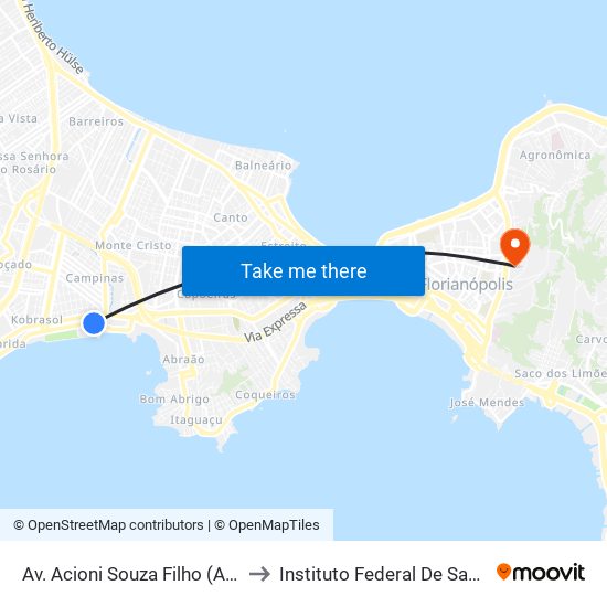 Av. Acioni Souza Filho (Areia Bronze) to Instituto Federal De Santa Catarina map