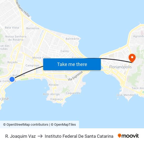 R. Joaquim Vaz to Instituto Federal De Santa Catarina map
