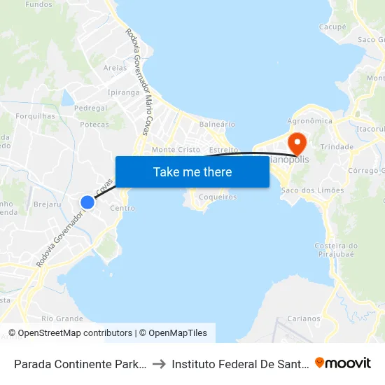 Parada Continente Park Shopping to Instituto Federal De Santa Catarina map