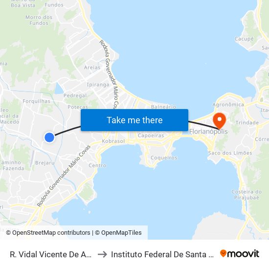 R. Vidal Vicente De Andrade to Instituto Federal De Santa Catarina map
