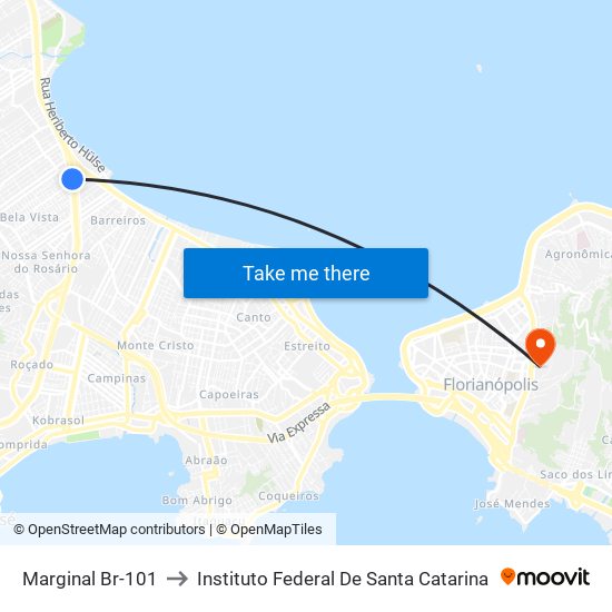 Marginal Br-101 to Instituto Federal De Santa Catarina map