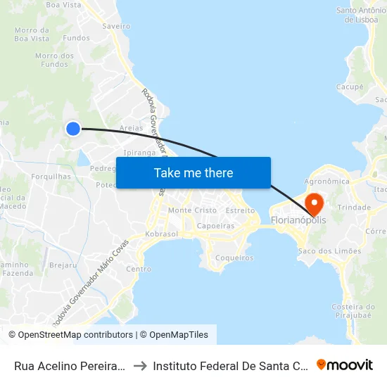 Rua Acelino Pereira 1279 to Instituto Federal De Santa Catarina map