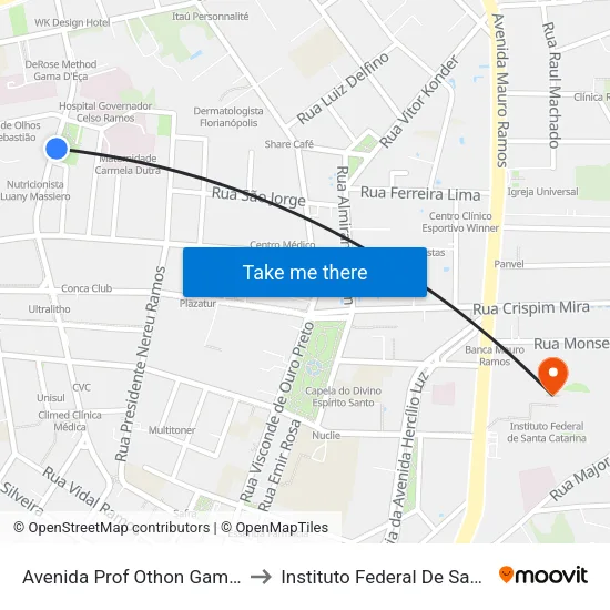Avenida Prof Othon Gama D Eca 347 to Instituto Federal De Santa Catarina map