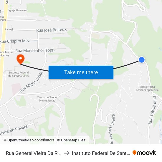 Rua General Vieira Da Rosa, 1215 to Instituto Federal De Santa Catarina map