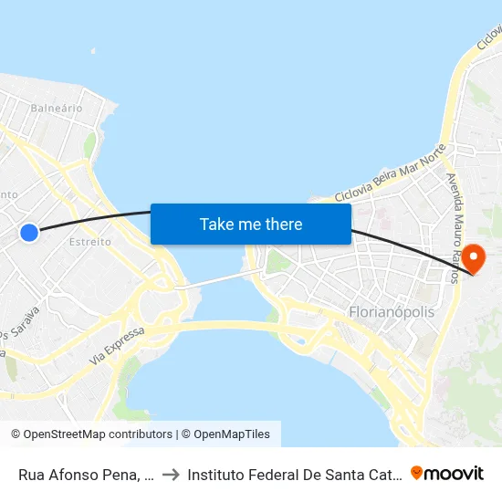 Rua Afonso Pena, 811 to Instituto Federal De Santa Catarina map