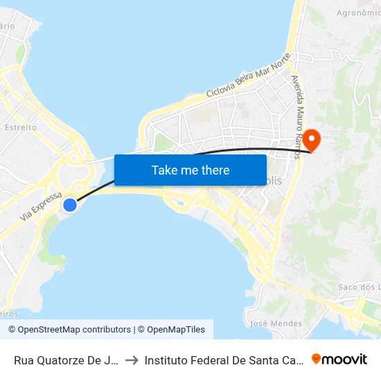 Rua Quatorze De Julho to Instituto Federal De Santa Catarina map
