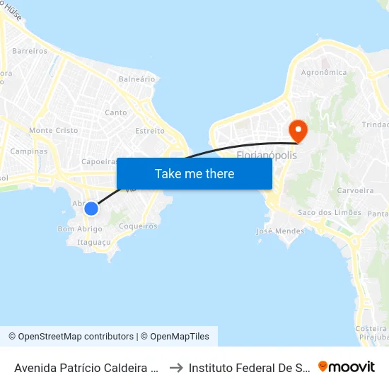 Avenida Patrício Caldeira De Andrade, 581 to Instituto Federal De Santa Catarina map