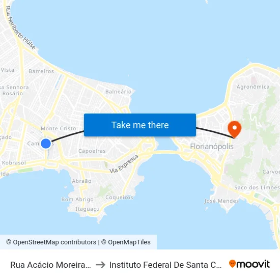 Rua Acácio Moreira 45 to Instituto Federal De Santa Catarina map